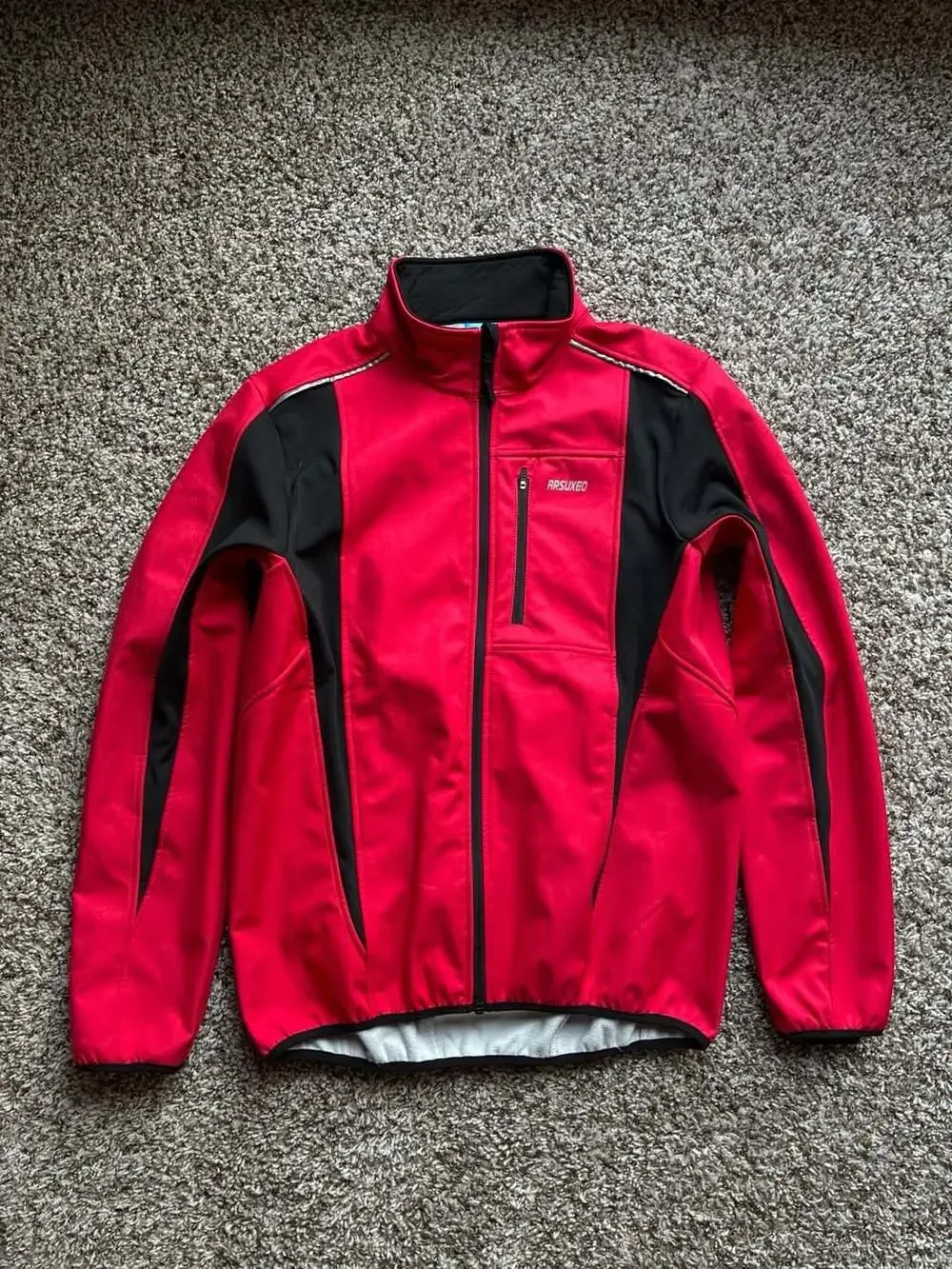 Arsuxeo Winter Thermal Softshell Cycling Jacket Red and Black Windproof Fleece